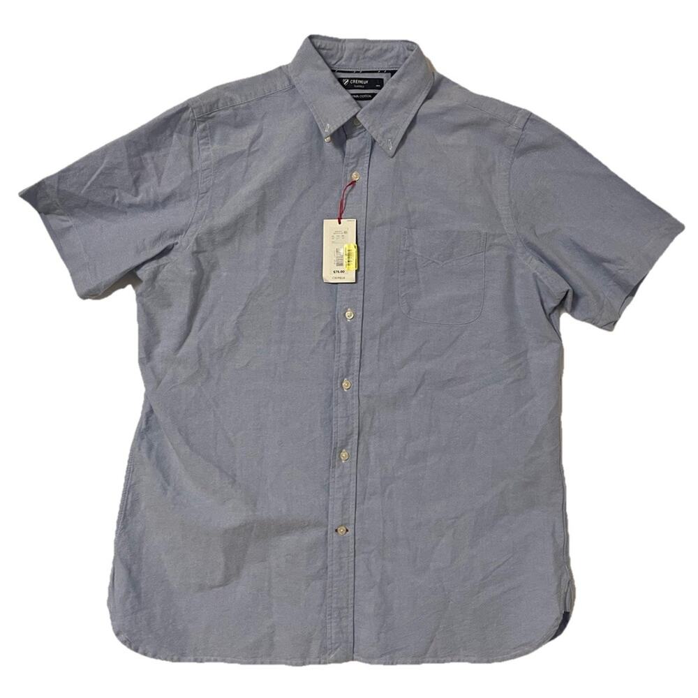 Cremieux Men's Short-Sleeve Shirt L Blue Solid 100% Supima Cotton NWT $75